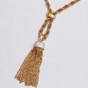 D'ORLAN Vintage Gold-tone Diamante Tassel Necklace